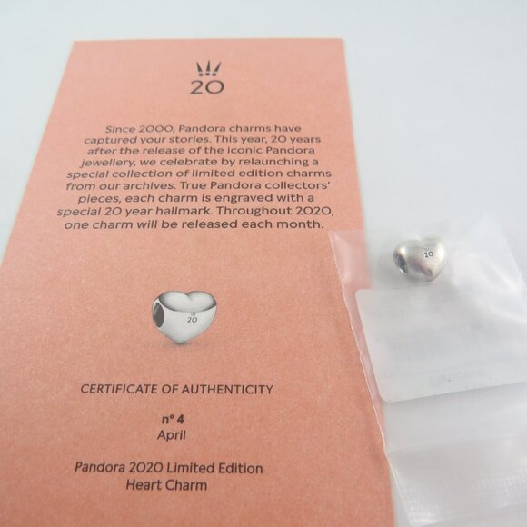Pandora 20th Anniversary Heart Charm – Sterling Silver, Fits Moments Bracelet - Picture 5 of 6